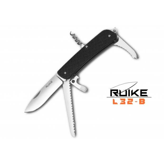 Ruike - L32 - Cuțit multifuncțional - 9 funcții - Oțel 12C27 - Negru