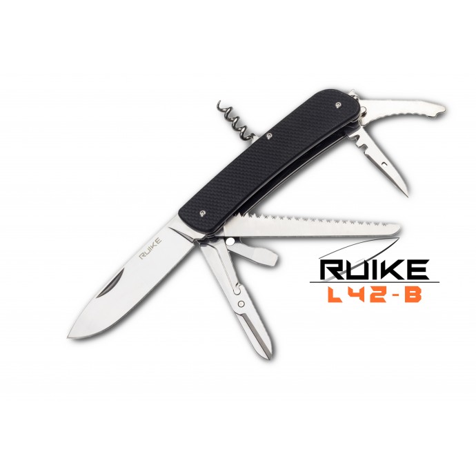 Ruike - L42 - Cuțit multifuncțional - 19 funcții - Oțel 12C27 - Negru