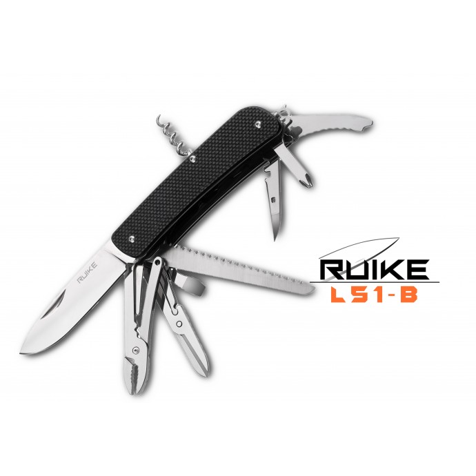 Ruike - L51 - Cuțit multifuncțional - 23 funcții - Oțel 12C27 - Negru