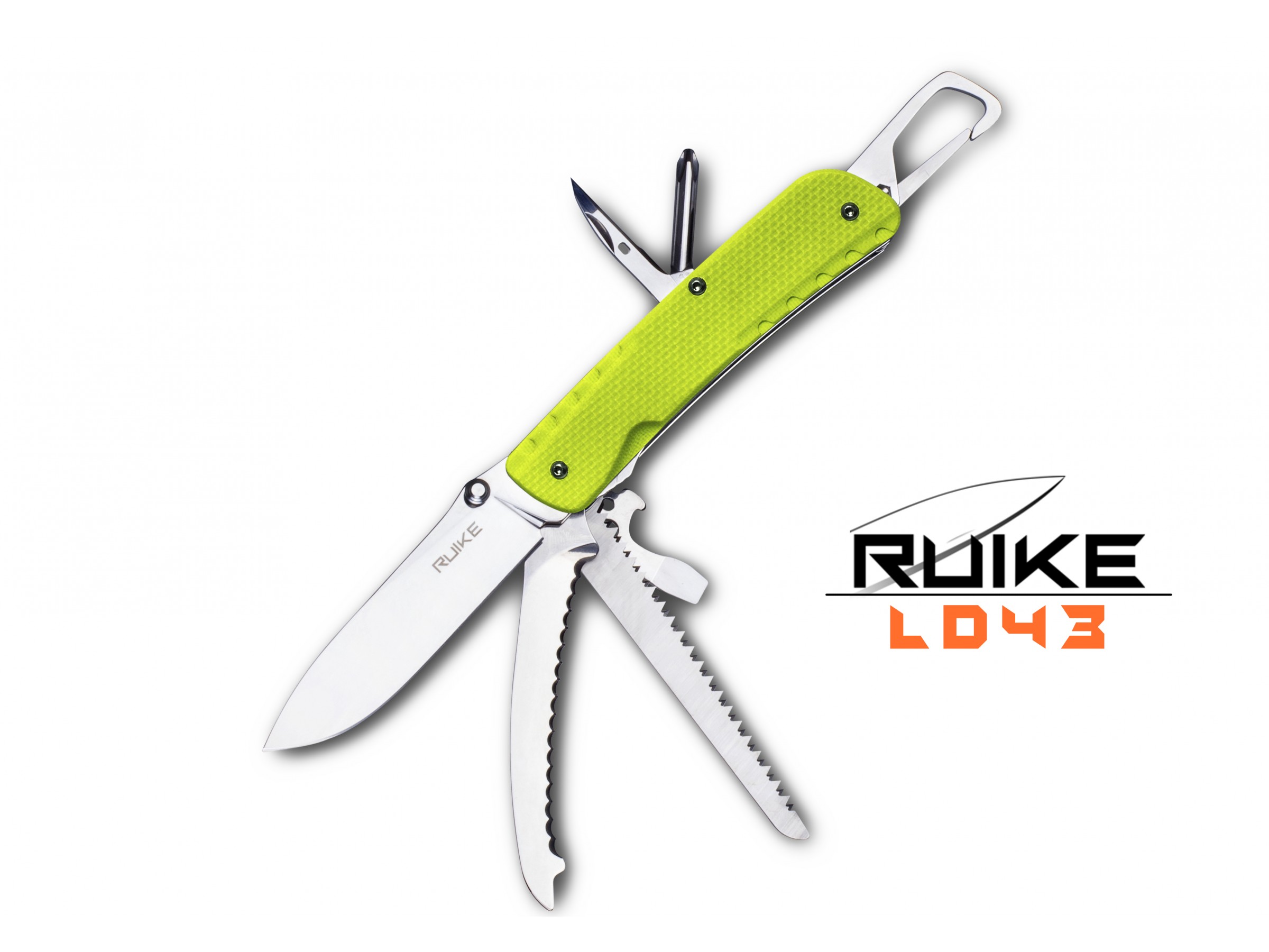 Ruike - LD43 - Cuțit multifuncțional - 15 funcții - Oțel 12C27 - Verde